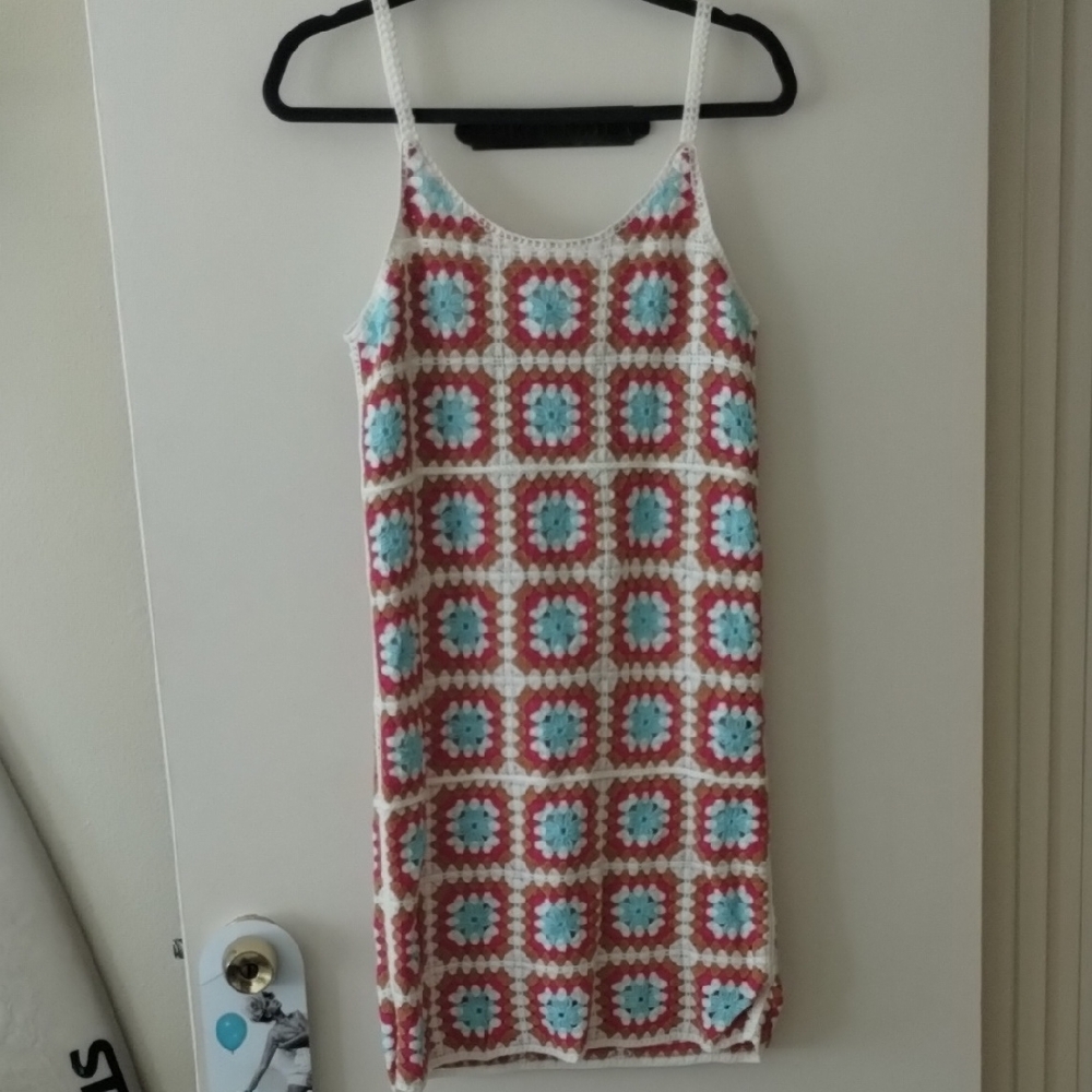 Handmade Crochet Dress - Red, Blue, White